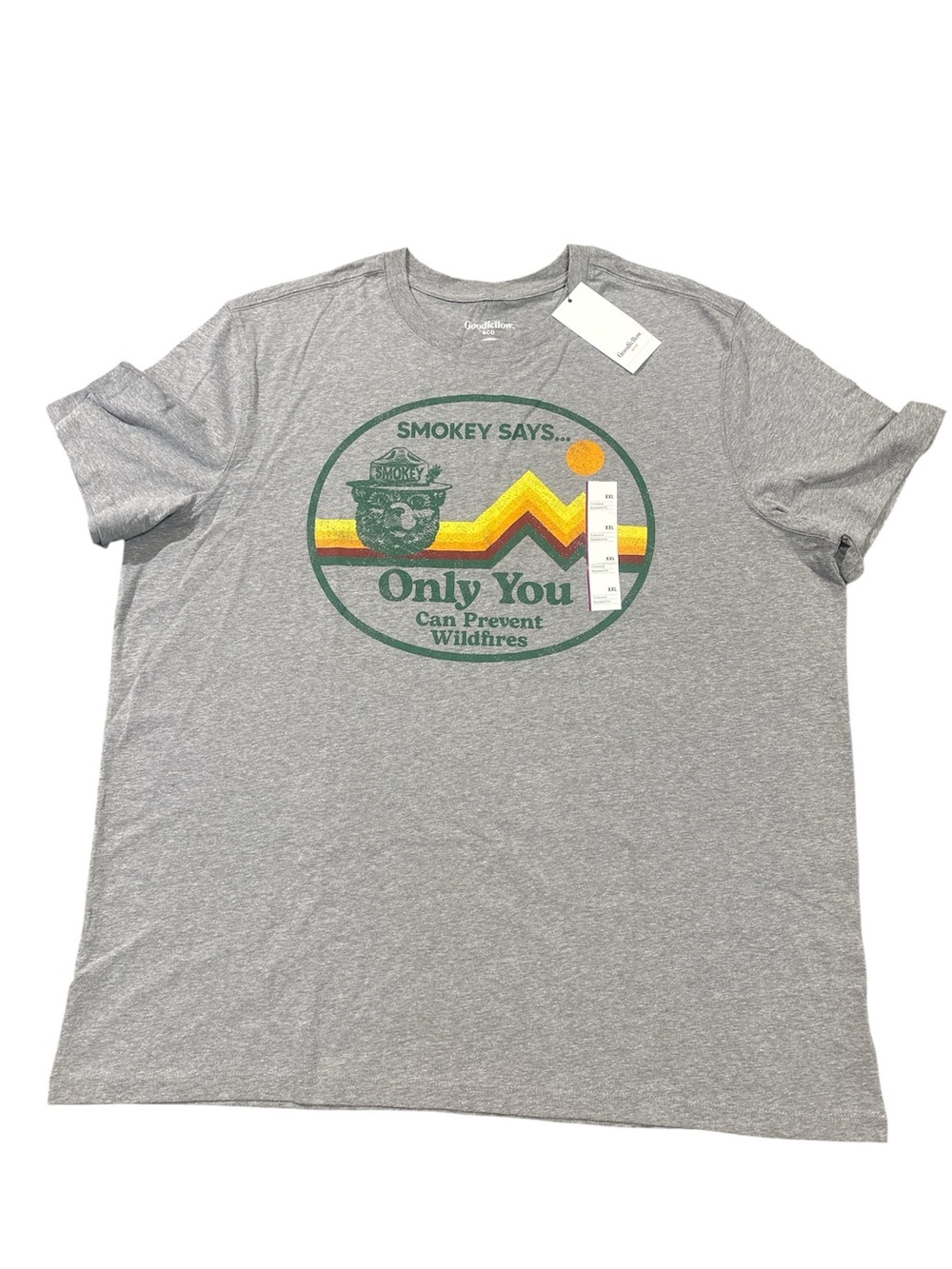 Goodfellow & Co Grey Smokey Says Graphic Tee with Green and Yellow Print
